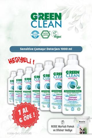 Green Clean Sensitive Çamaşır Deterjanı 1000 ml 7 AL 6 ÖDE ve Rosie Hediye