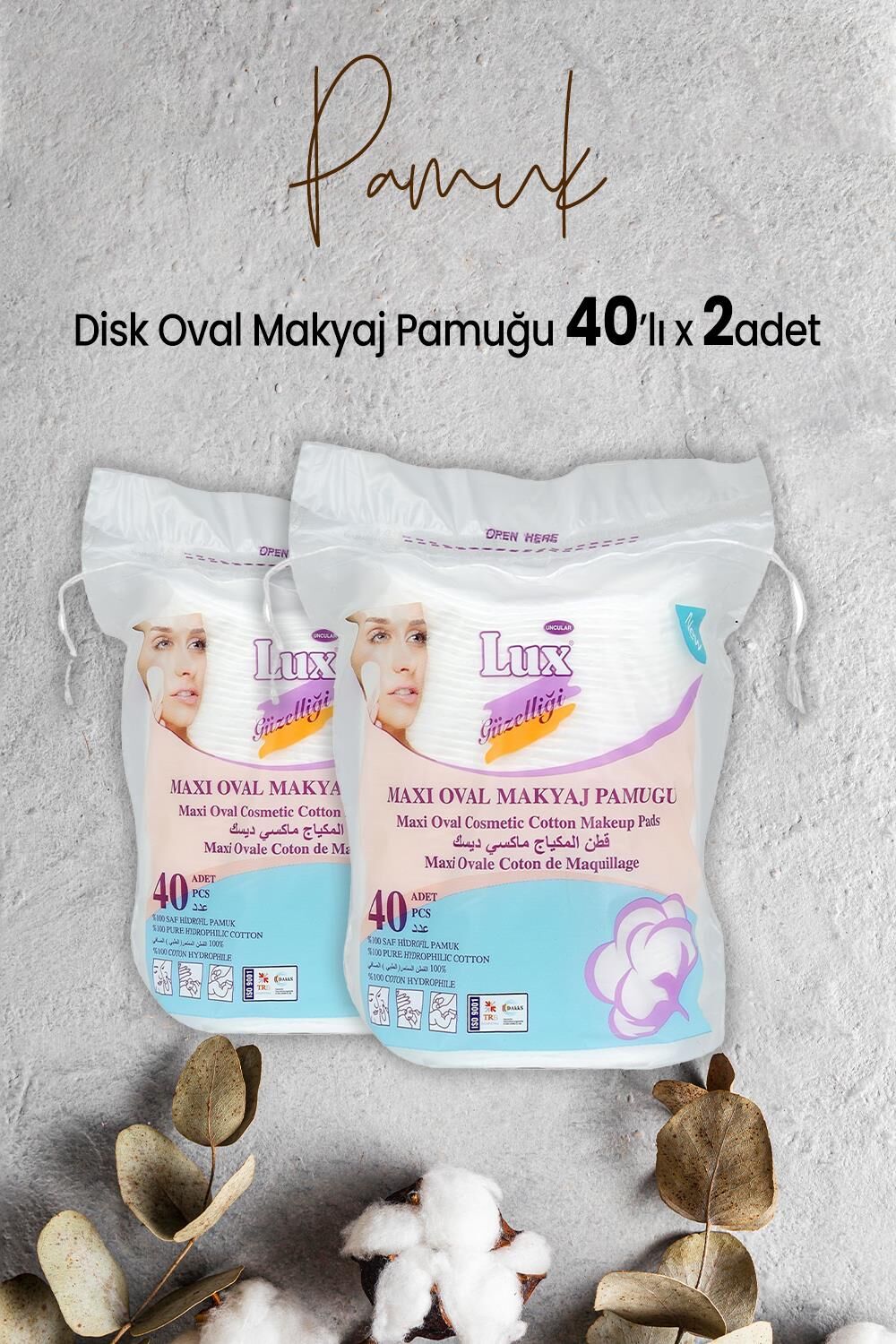 Lux Disk Oval Makyaj Pamuğu 40' lı x 2 Adet
