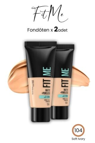 Maybelline Fit Me Matte+Poreless Fondöten 30 ML Soft Ivory 104 x 2 Adet