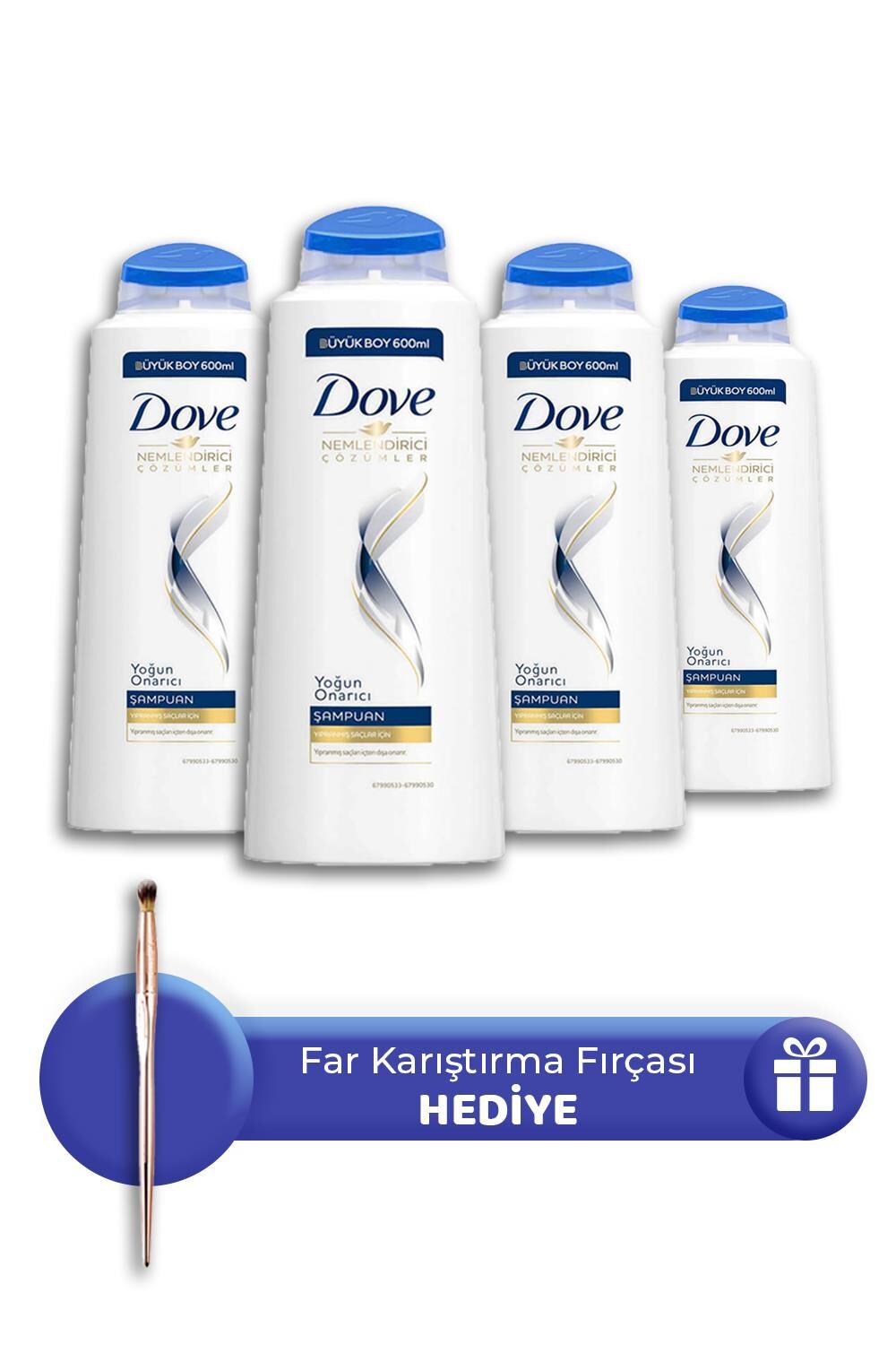 Dove Yoğun Onarıcı Şampuan 600 ML 4 Adet, Far Karıştırma Fırçası Hediye