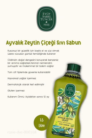Eyüp Sabri Tuncer 3'lü Sıvı Sabun Ayvalık Zeytin Çiçeği 1.5 lt ve ROSIE Pamuk