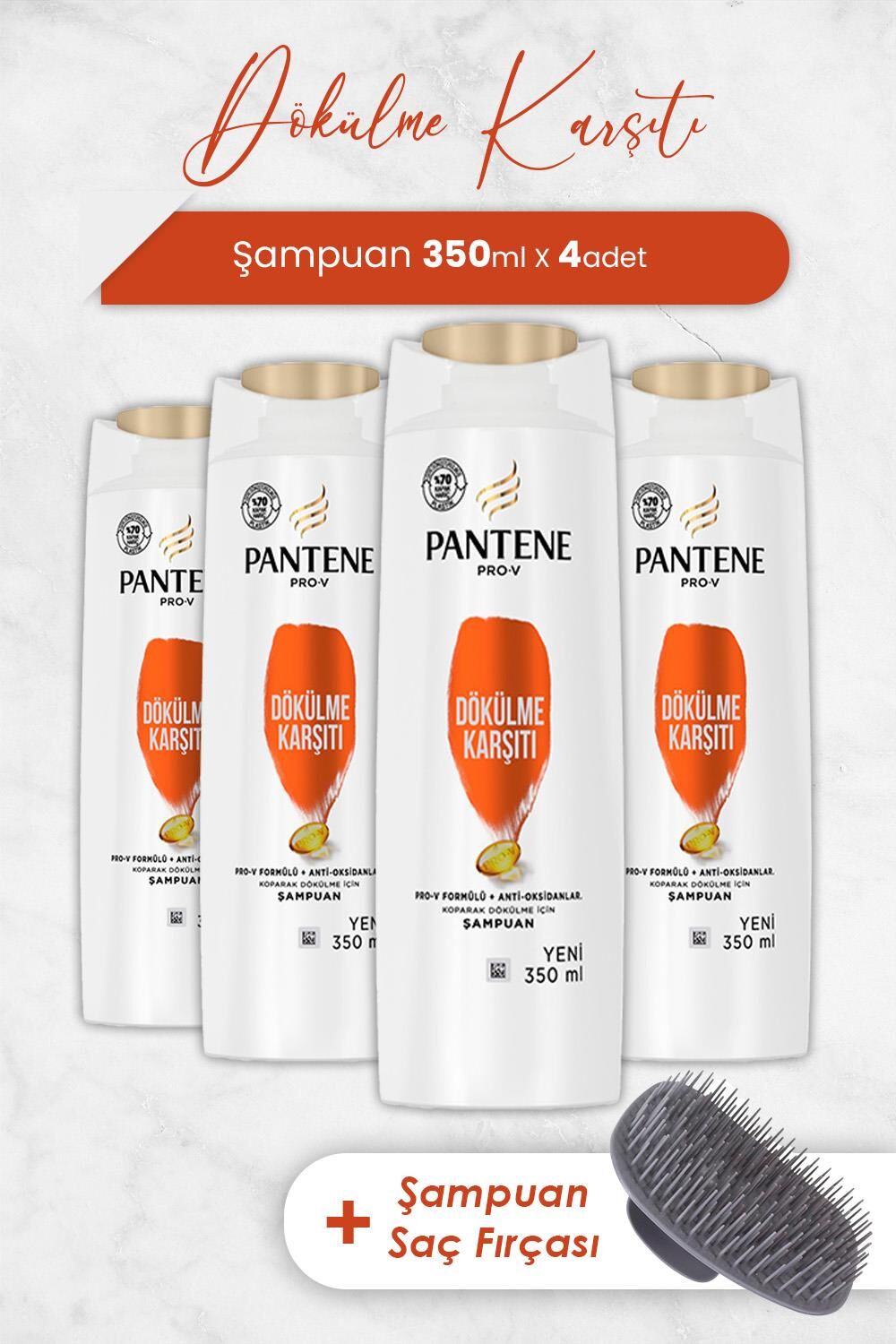 Pantene Şampuan Pro-V Dökülme Karşıtı 350 ml x 4 Adet ve Şampuan Fırçası