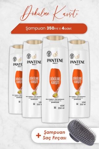 Pantene Şampuan Pro-V Dökülme Karşıtı 350 ml x 4 Adet ve Şampuan Fırçası