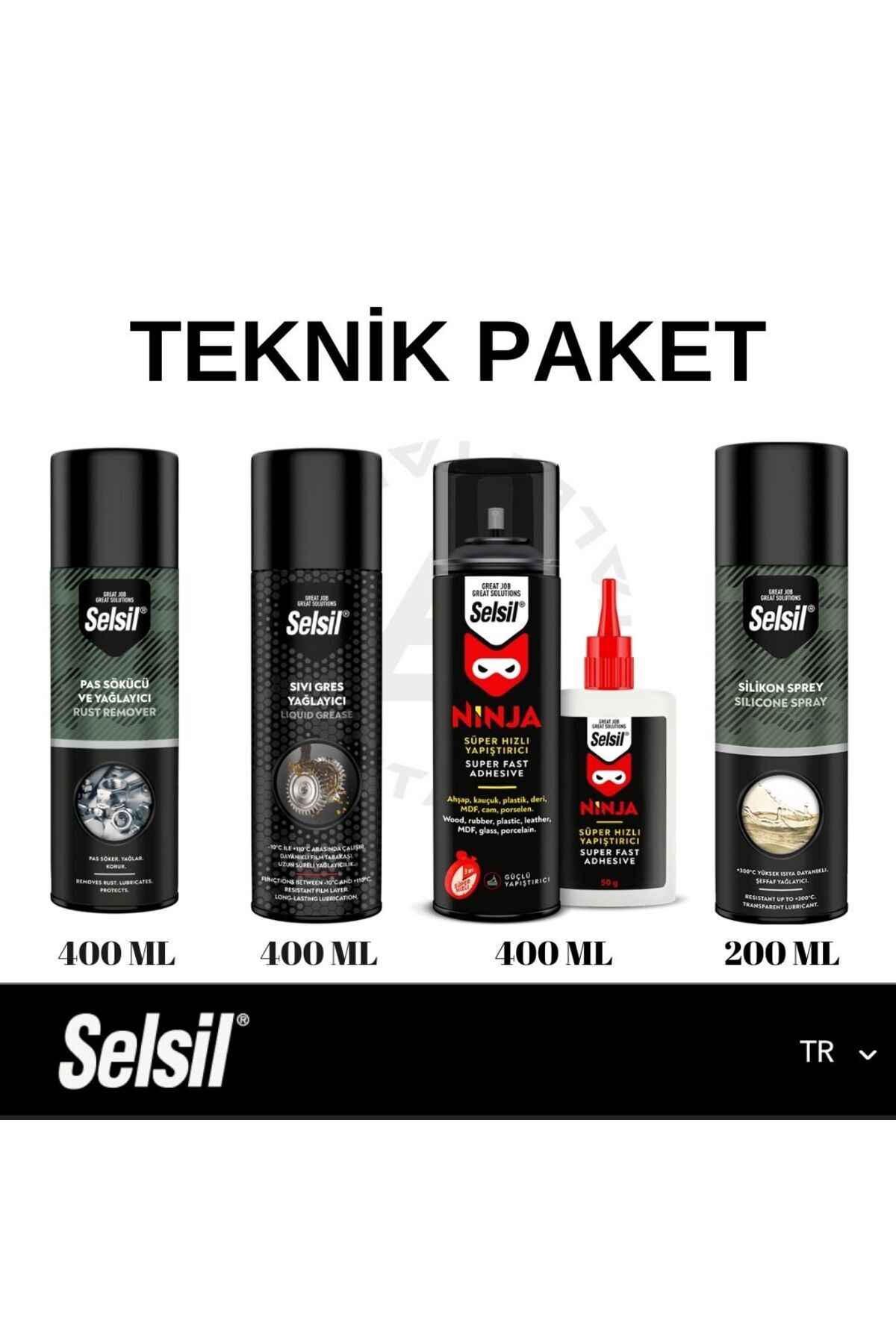Selsil Pas Sökücü, Gres Yağlayıcı, Ninja Yapıştırıcı ve Silikon Sprey