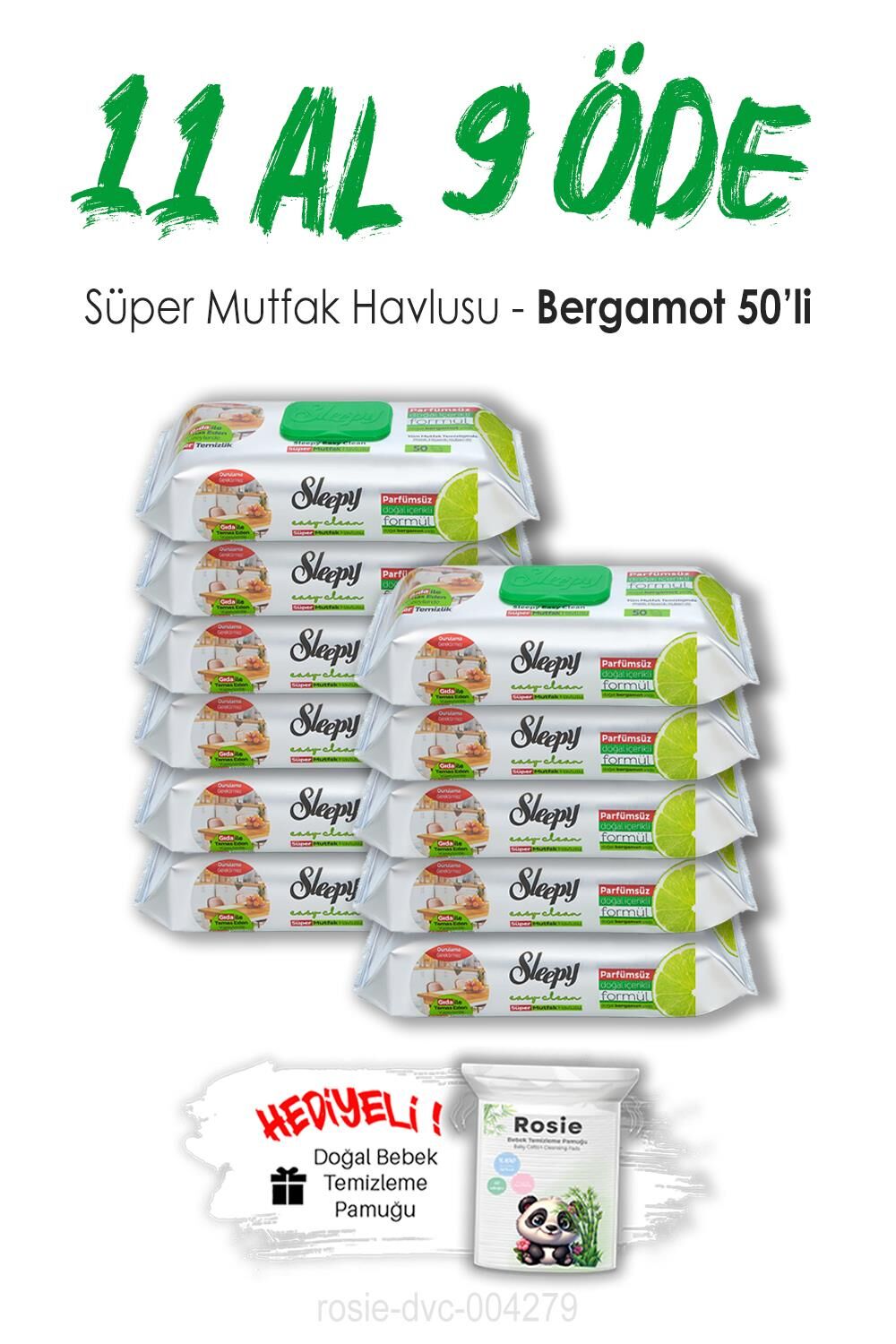 11 AL 9 ÖDE Sleepy Bergamotlu Süper Mutfak Havlusu 50'li ve ROSIE