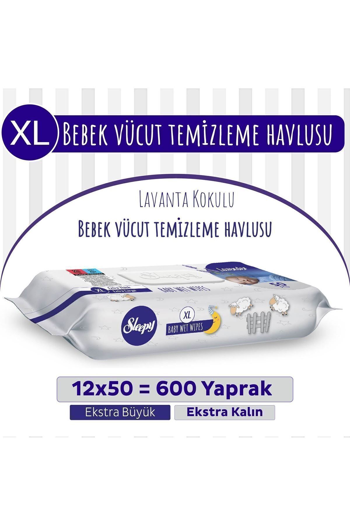 Sleepy Xl Lavanta Kokulu Bebek Vücut Temizleme Havlusu 12X50 Adet