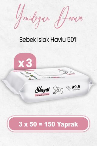 Sleepy Yenidoğan Devam Islak Bebek Bakım Havlusu 50 x 3 Adet (150 Yaprak)