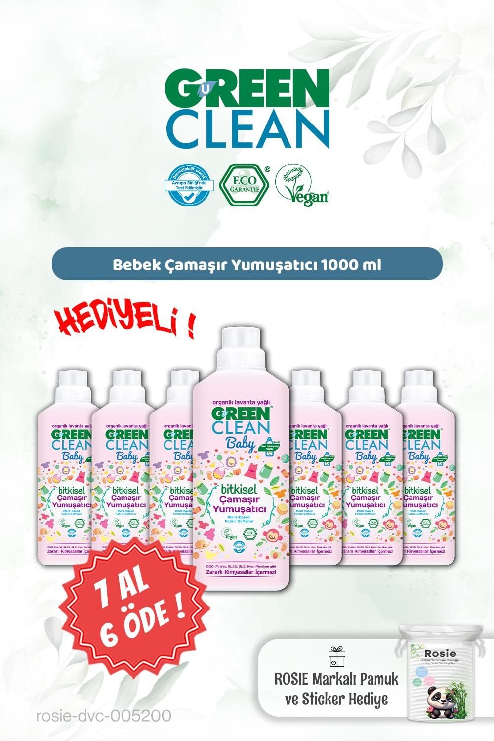 Green Clean 7 AL 6 ÖDE Baby Yumuşatıcı 1000 ml ve Rosie Hediye
