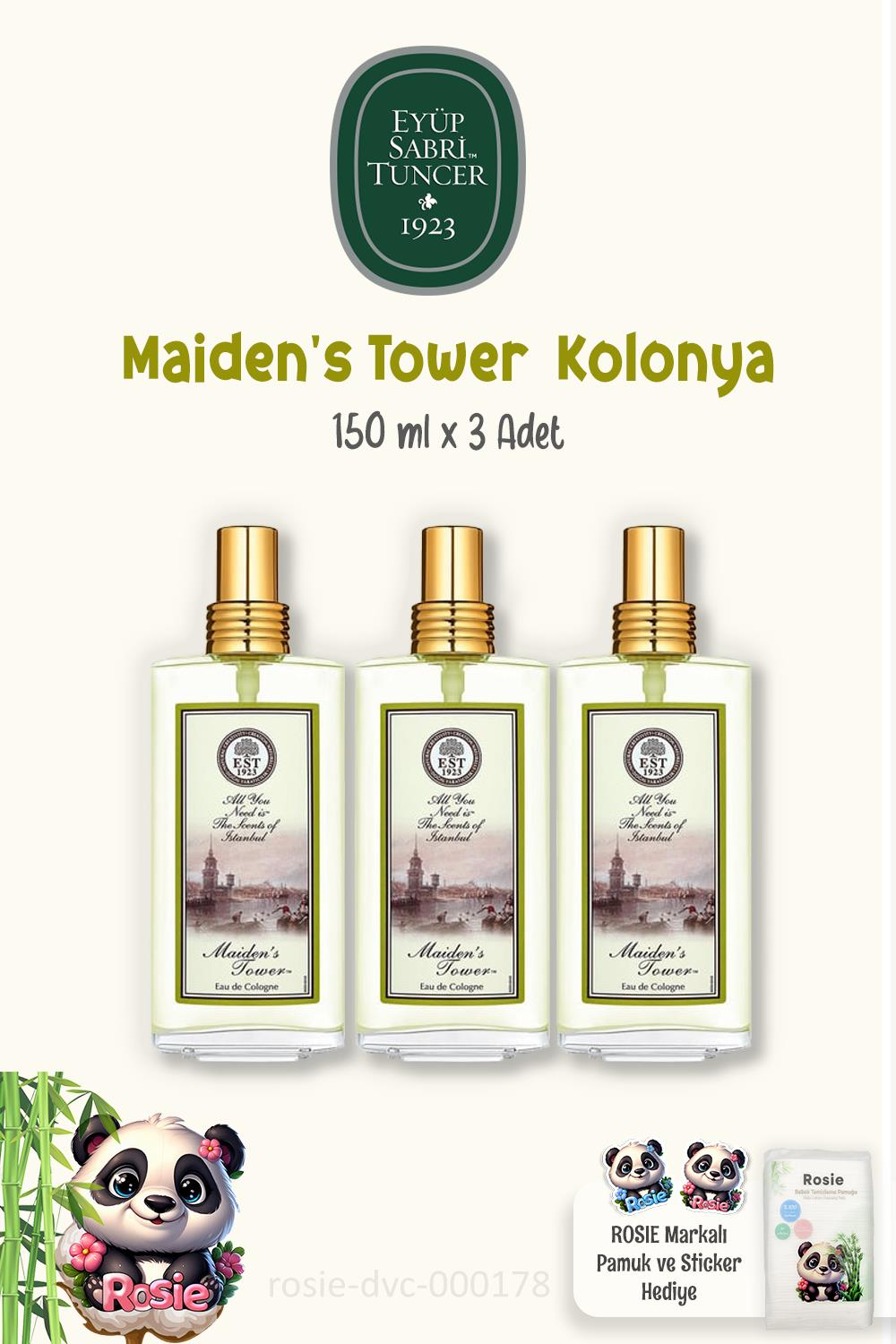 3 Adet Eyüp Sabri Tuncer Kolonya Maiden's Tower 150 ml ve ROSIE