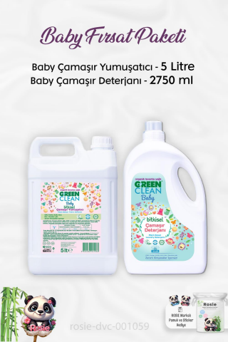 Green Clean Baby Çamaşır Deterjanı 2750 ml, Baby Çamaşır Yumuşatıcısı 5 lt ve ROSIE
