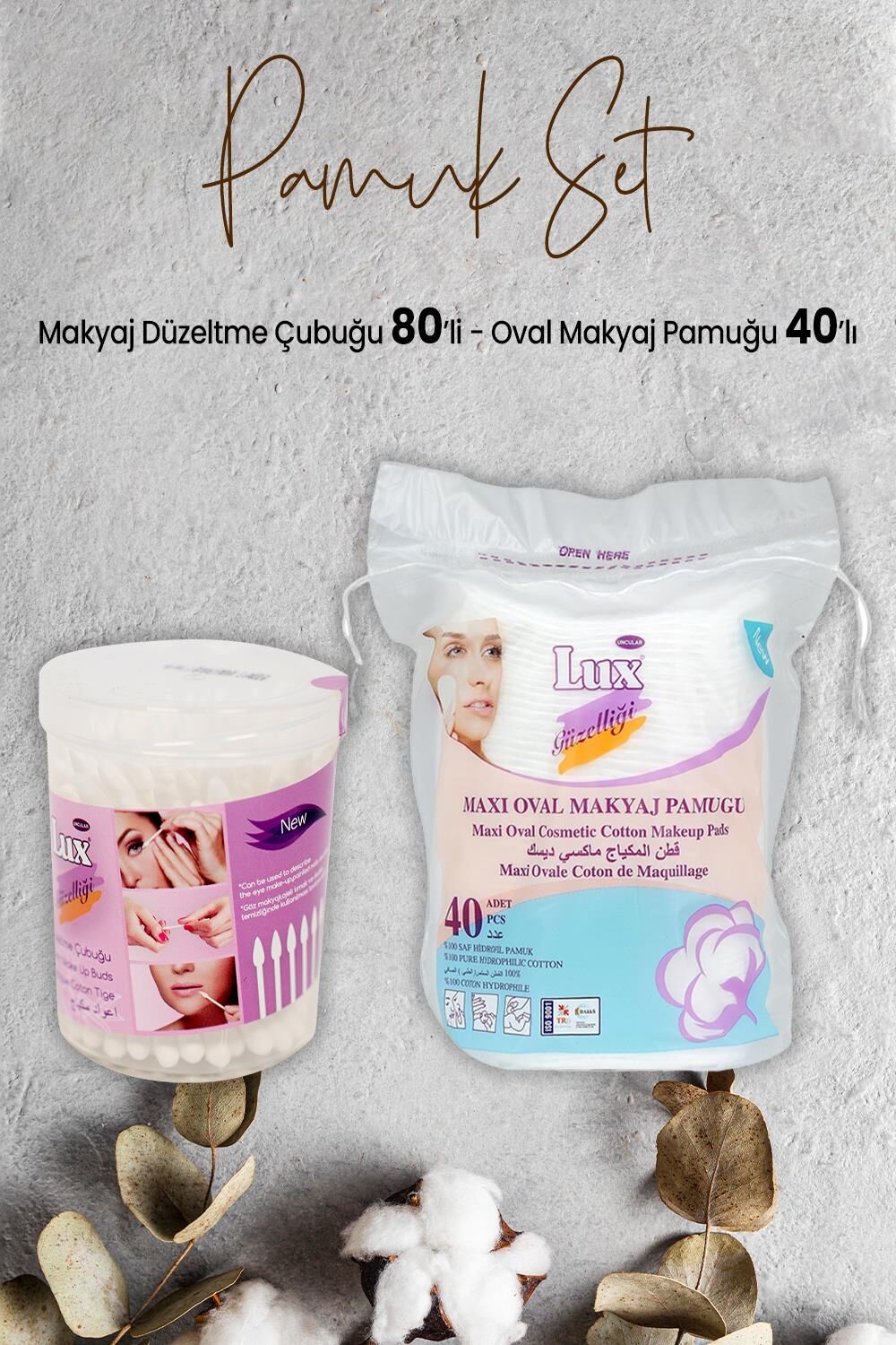 Lux Makyaj Düzeltme Çubuğu 80' li ve Disk Oval Makyaj Pamuğu 40' lı