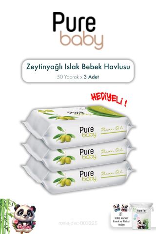 Pure Baby 50'li Zeytinyağlı Islak Bebek Havlusu X 3 ve ROSIE