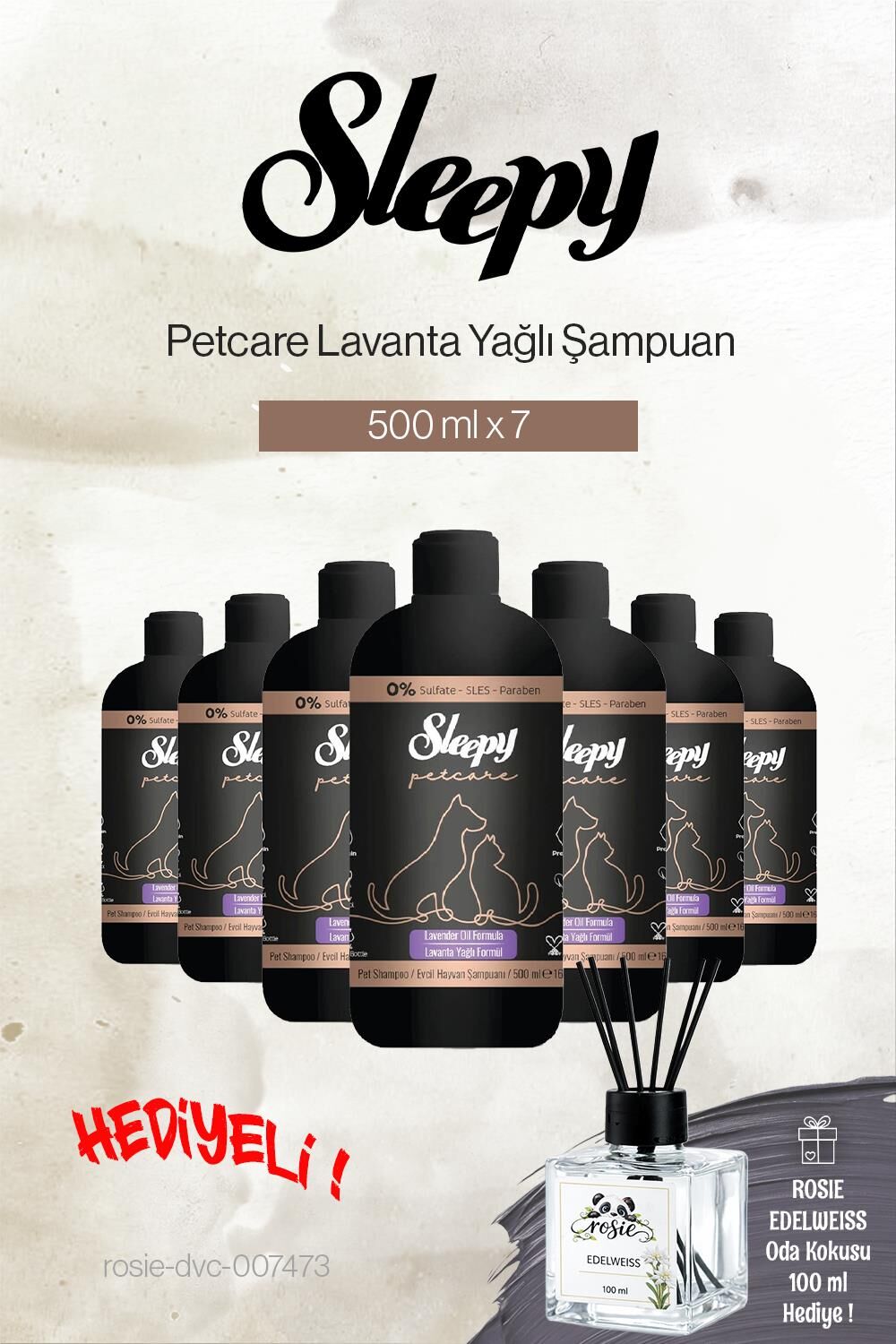 Sleepy 7 adet Petcare Şampuanı Lavanta Yağlı 500 ml ve ROSIE koku