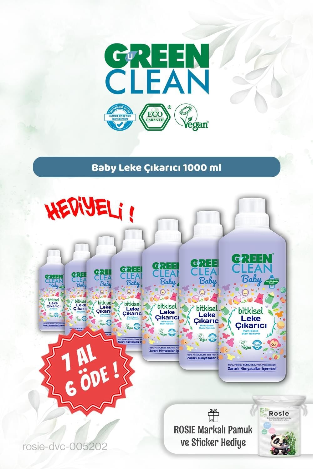 Green Clean 7 AL 6 ÖDE Baby Leke Çıkarıcı 1000 ml ve Rosie Hediye