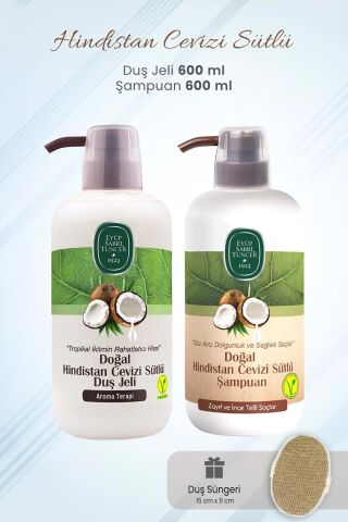 Eyüp Sabri Tuncer Hindistan Cevizi Duş Jeli, Şampuan 600 ml ve Duş Süngeri
