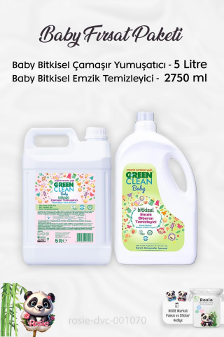 Green Clean Baby Emzik Biberon Temizleyici 2750 ml, Baby Çamaşır Yumuşatıcısı ve ROSIE