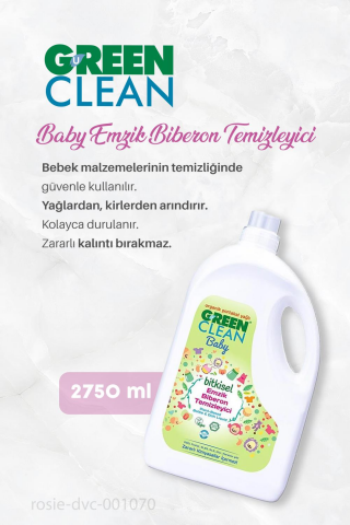 Green Clean Baby Emzik Biberon Temizleyici 2750 ml, Baby Çamaşır Yumuşatıcısı ve ROSIE