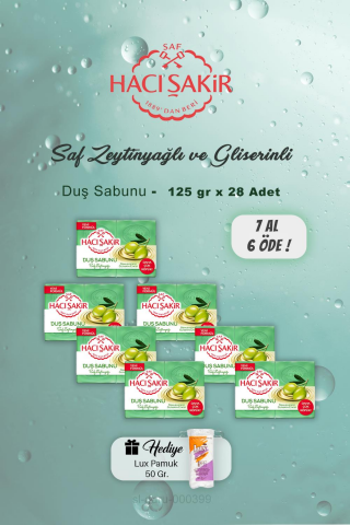 7 AL 6 ÖDE Hacı Şakir Saf Zeytinyağlı Duş Sabunu 7x4 Adet, Pamuk Hediyeli