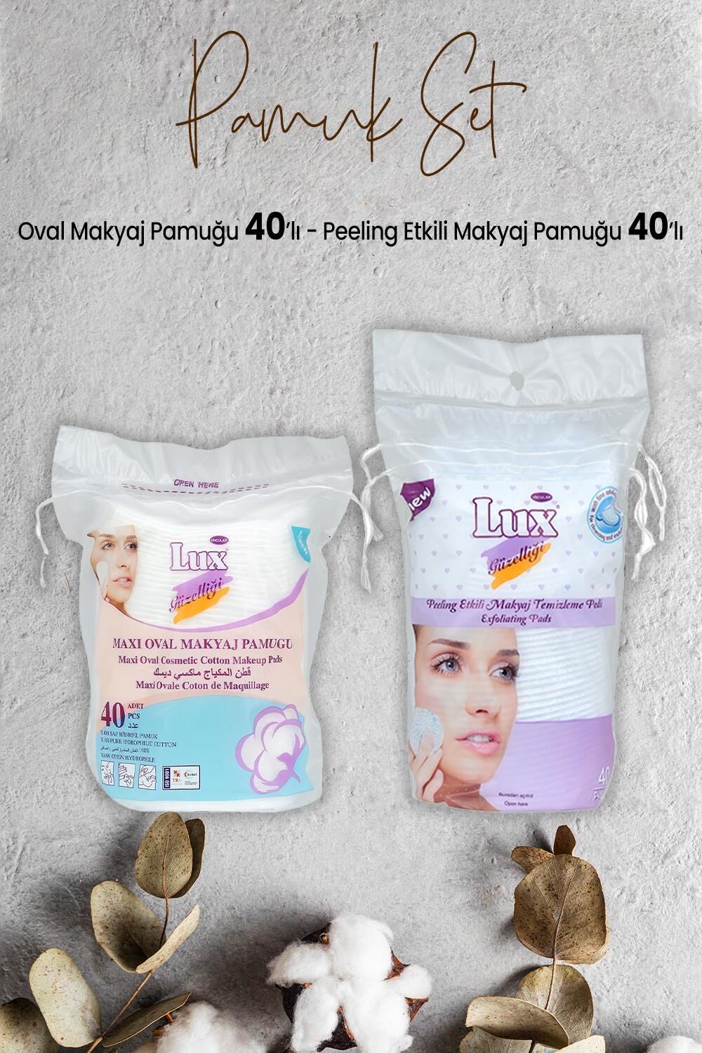 Lux Peeling Etkili Makyaj Pamuğu 40' lı ve Oval Makyaj Pamuğu 40' lı