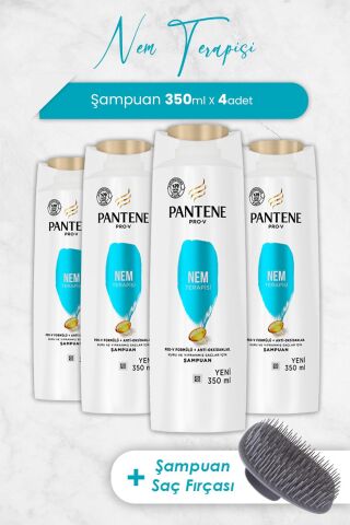 Pantene Şampuan Pro-V Nem Terapisi 350 ml x 4 Adet ve Şampuan Fırçası