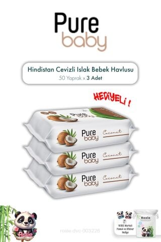 Hindistan Cevizli Pure Baby 50'li Islak Bebek Havlusu X 3 ve ROSIE