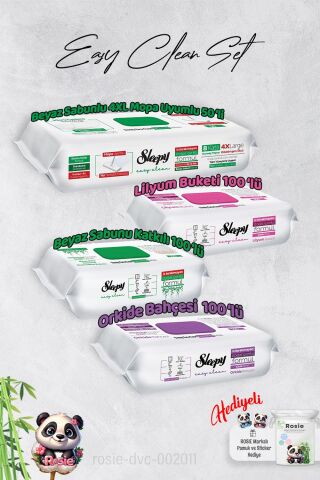 Sleepy Beyaz Sabun, Orkide,Lilyum ve 4 XL 50'li Beyaz Sabunlu Mop Yüzey Temizlik Havlusu Hediye Rosie