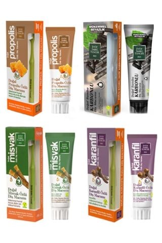 Eyüp Sabri Tuncer Diş Fırçalı Diş Macunu, Misvak, Karanfil, Propolis, Doğal Bambu Karbon 4'lü Set