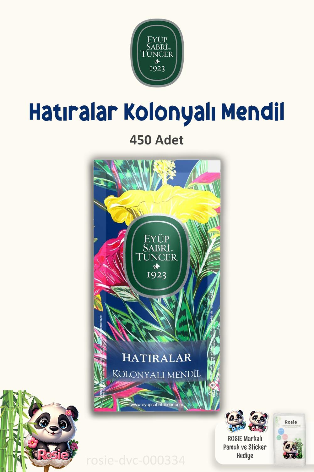 Eyüp Sabri Tuncer 3 Paket Hatıralar Kolonyalı Mendil 150'li ve ROSIE Pamuk
