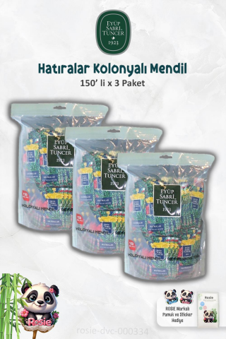 Eyüp Sabri Tuncer 3 Paket Hatıralar Kolonyalı Mendil 150'li ve ROSIE Pamuk