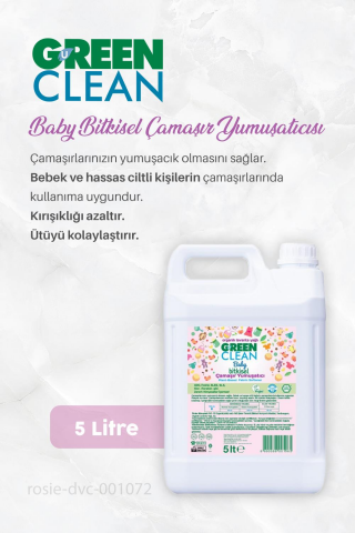 Green Clean Baby  Çamaşır Yumuşatıcı 5 lt, Çamaşır Deterjanı 1lt, Leke Çıkarıcı 1lt ve ROSIE