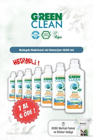 Green Clean Bulaşık Jel Deterjan 1000 ml 7 AL 6 ÖDE ve Rosie Hediye