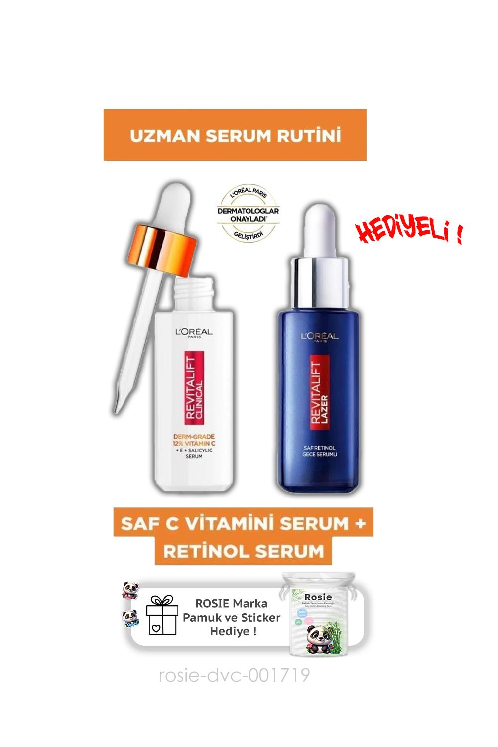 Loreal Paris Revitalift Clinical %12 Saf C Vitamini Aydınlatıcı Serum & Revitalift Lazer Saf Retinol Gece Serumu ve ROSIE
