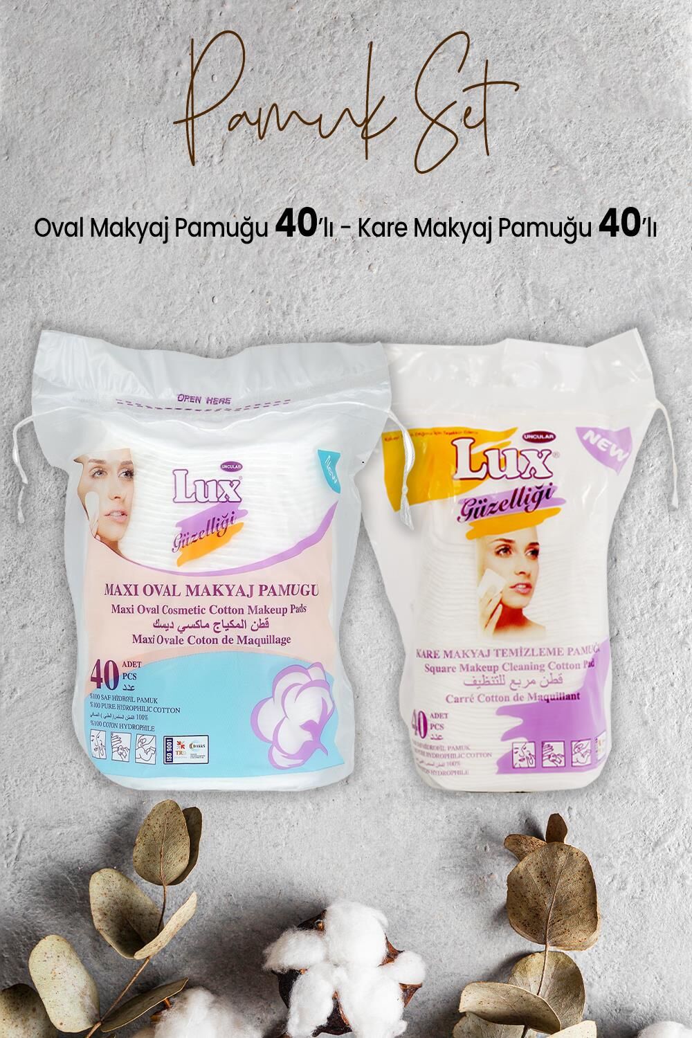 Lux Disk Oval Makyaj Pamuğu 40' lı ve Disk Kare Makyaj Pamuğu 40' lı