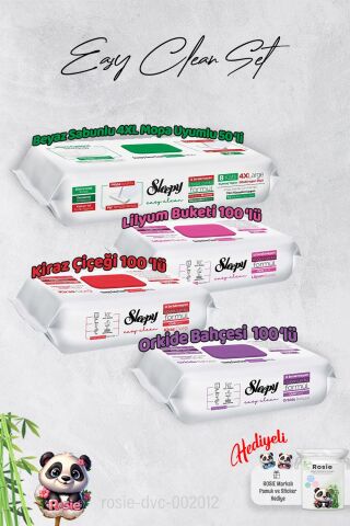 Sleepy  Kiraz Çiçeği, Orkide, Lilyum ve 4 XL 50' li Beyaz Sabunlu Mop Yüzey Temizlik Havlusu ve Hediye Rosie