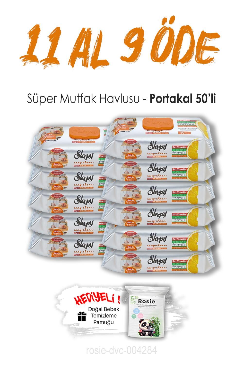 11 AL 9 ÖDE Sleepy Portakallı Süper Mutfak Havlusu 50'li ve ROSIE