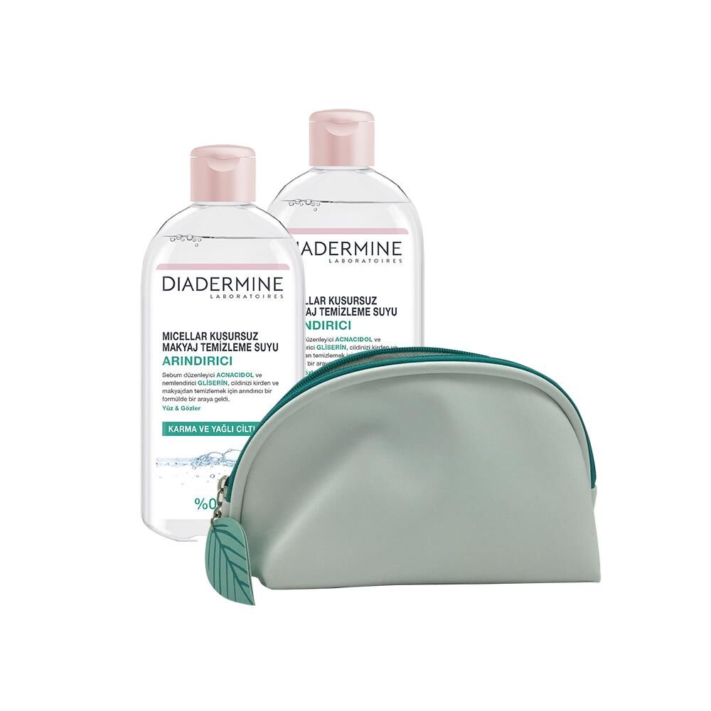 DIADERMINE Arındırıcı Micellar Kusursuz Makyaj Temizleme Suyu 400 ml x 2 ve Diadermine Çanta Hediyeli