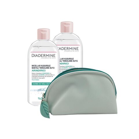 DIADERMINE Arındırıcı Micellar Kusursuz Makyaj Temizleme Suyu 400 ml x 2 ve Diadermine Çanta Hediyeli