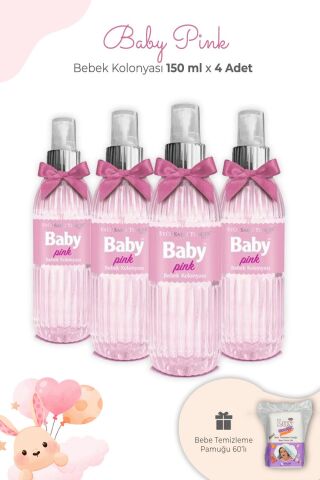Eyüp Sabri Tuncer Baby Pınk Bebek Kolonyası 150 ml x 4 Adet ve Kare Bebek Pamuğu
