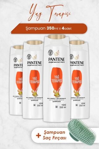 Pantene Şampuan Pro-V Doğal Sentez Yağ Terapisi 350 ml x 4 Adet ve Şampuan Fırçası