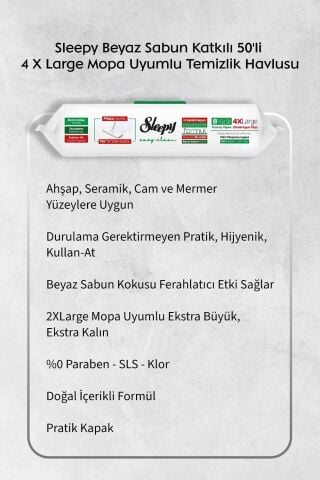 Sleepy  Arap Sabun, Orkide, Beyaz Sabun ve 4 XL 50'li Beyaz Sabunlu Mop Yüzey Temizlik Havlusu Hediye Rosie