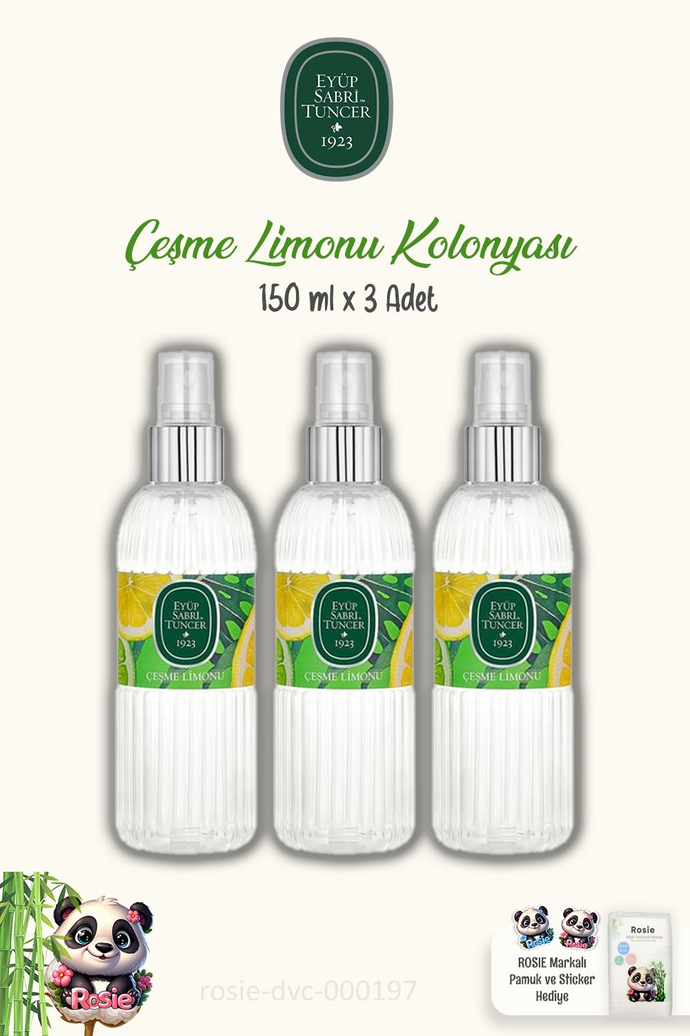 Eyüp Sabri Tuncer Çeşme Limonu 150 ml Sprey Kolonya 3 Adet ve ROSIE Pamuk