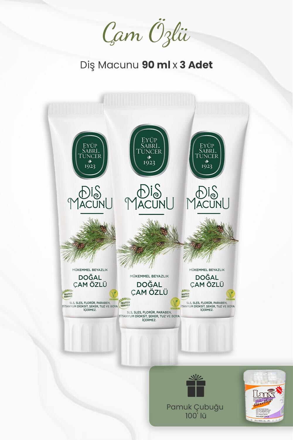 Eyüp Sabri Tuncer Çam Özlü Diş Macunu 90 ml x 3 Adet ve Kulak Çubuğu