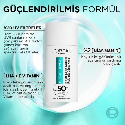 Loreal Paris Bright Reveal SPF 50+ Koyu Leke Karşıtı Yüz Güneş Kremi & Yenileyici Peeling Serum Seti ve ROSIE