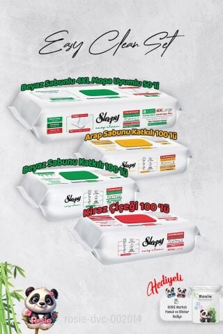 Sleepy  Arap Sabun, Kiraz, Beyaz Sabun ve 4 XL 50'li Beyaz Sabunlu Mop Yüzey Temizlik Havlusu Hediye Rosie