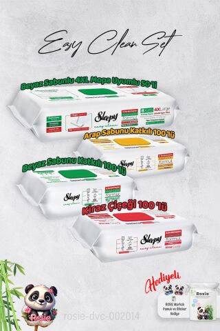 Sleepy  Arap Sabun, Kiraz, Beyaz Sabun ve 4 XL 50'li Beyaz Sabunlu Mop Yüzey Temizlik Havlusu Hediye Rosie