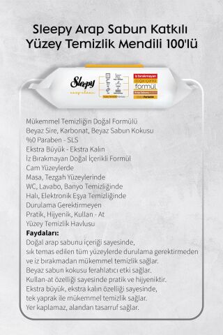 Sleepy  Arap Sabun, Kiraz, Beyaz Sabun ve 4 XL 50'li Beyaz Sabunlu Mop Yüzey Temizlik Havlusu Hediye Rosie