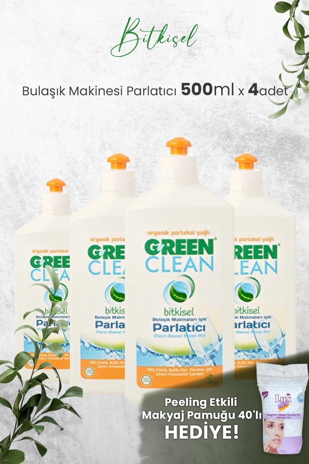 U Green Clean Bulaşık Makinesi Parlatıcı 500 ml x 4 Adet ve Hediyeli