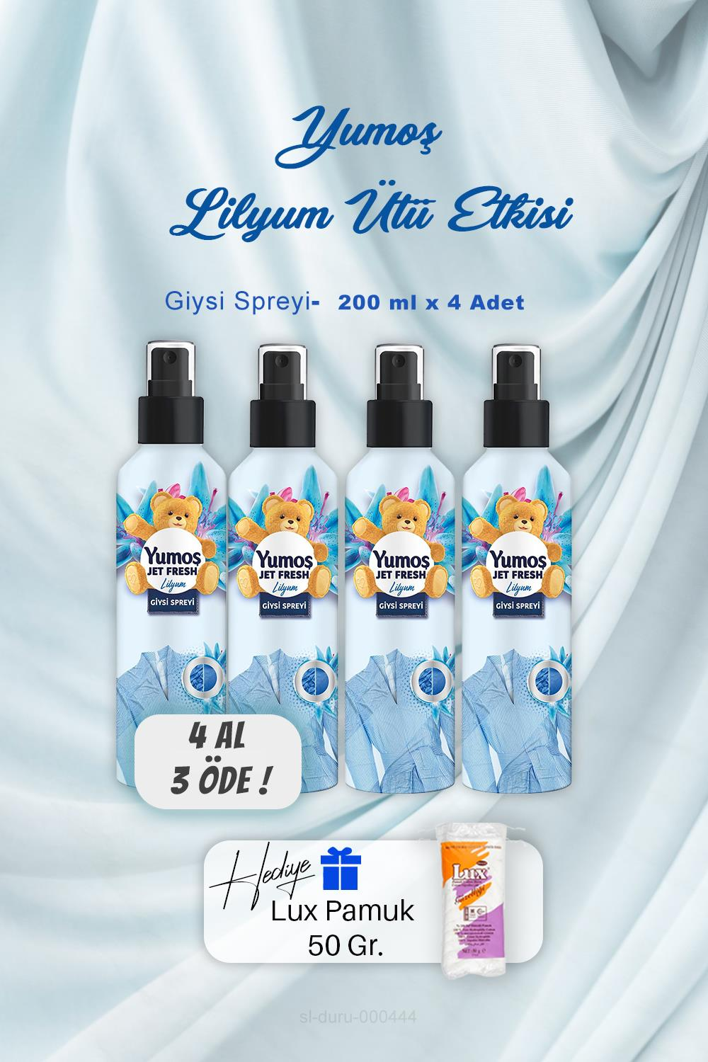4 AL 3 ÖDE Yumoş Ütü Etkisi Giysi Spreyi Lilyum 200 ml, Pamuk Hediyeli