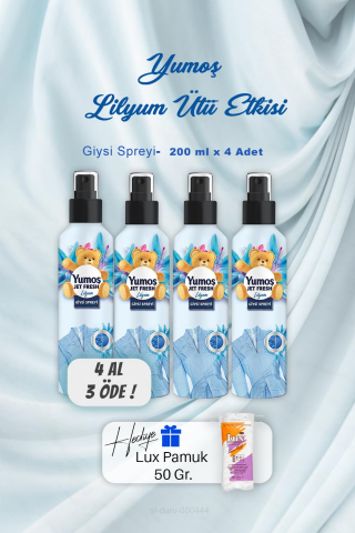 4 AL 3 ÖDE Yumoş Ütü Etkisi Giysi Spreyi Lilyum 200 ml, Pamuk Hediyeli