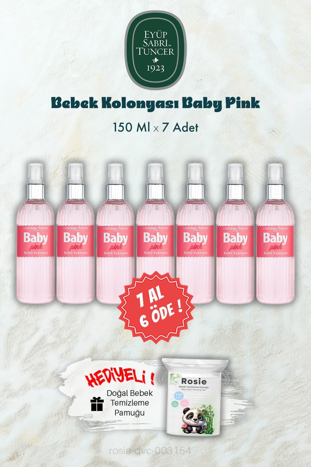Baby Pınk 150 ML Bebek Kolonyası 7 AL 6 ÖDE ve ROSIE Hediye